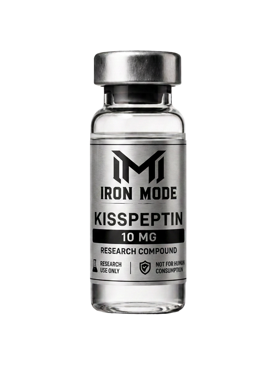 Kisspeptin research vial with Iron Mode metallic label